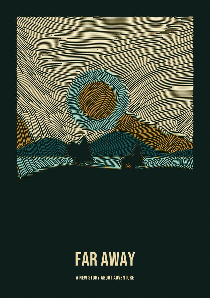 Poster: Far Away, flowing line landscape